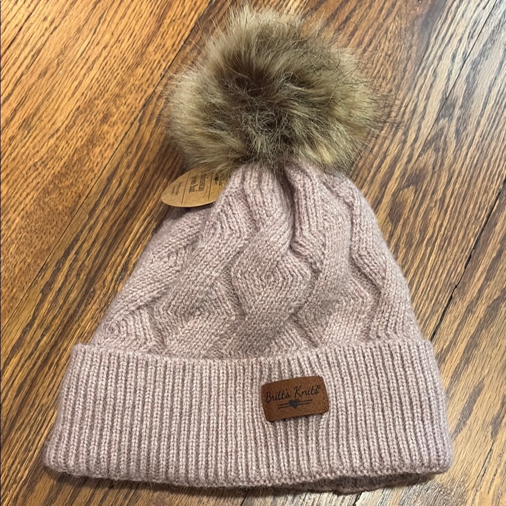 Britt’s Knits Knit Beige Pom Pom Beanie